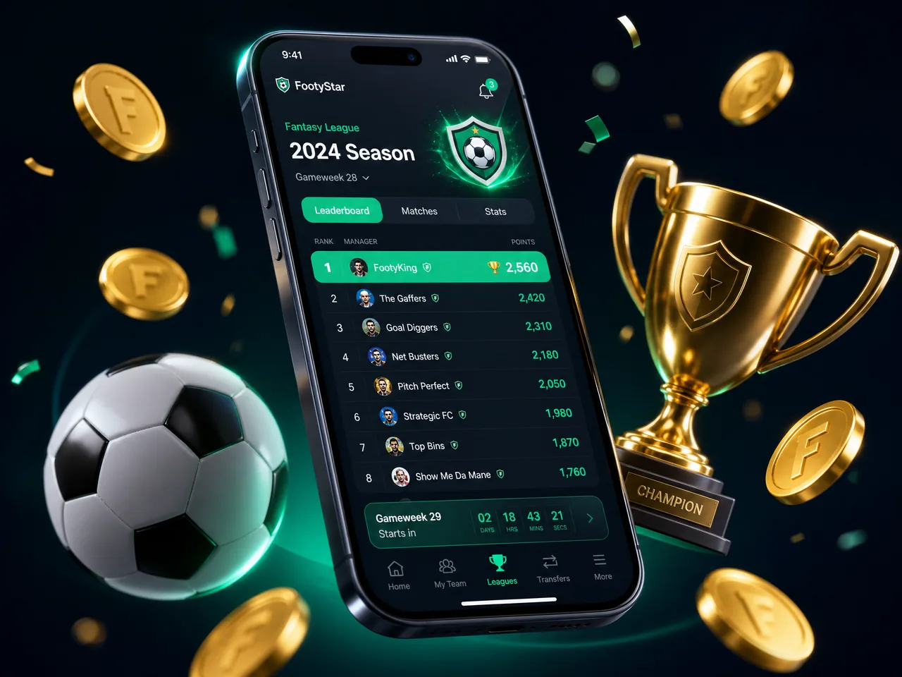 FPL Kitty app showing a fantasy football leaderboard with prize money